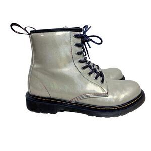 Dr Marten’s Junior 1460 Sparkle Rays Lace Up Combat Boots Girls Size 4 Silver